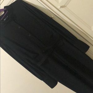 Button down high collar belted dress.